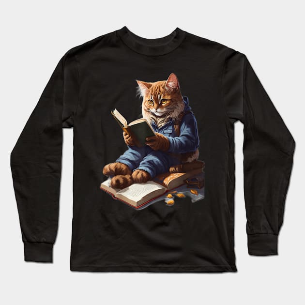 funny Cats Reading A book graphic Cat Kitten Lovers Long Sleeve T-Shirt by SmilArt